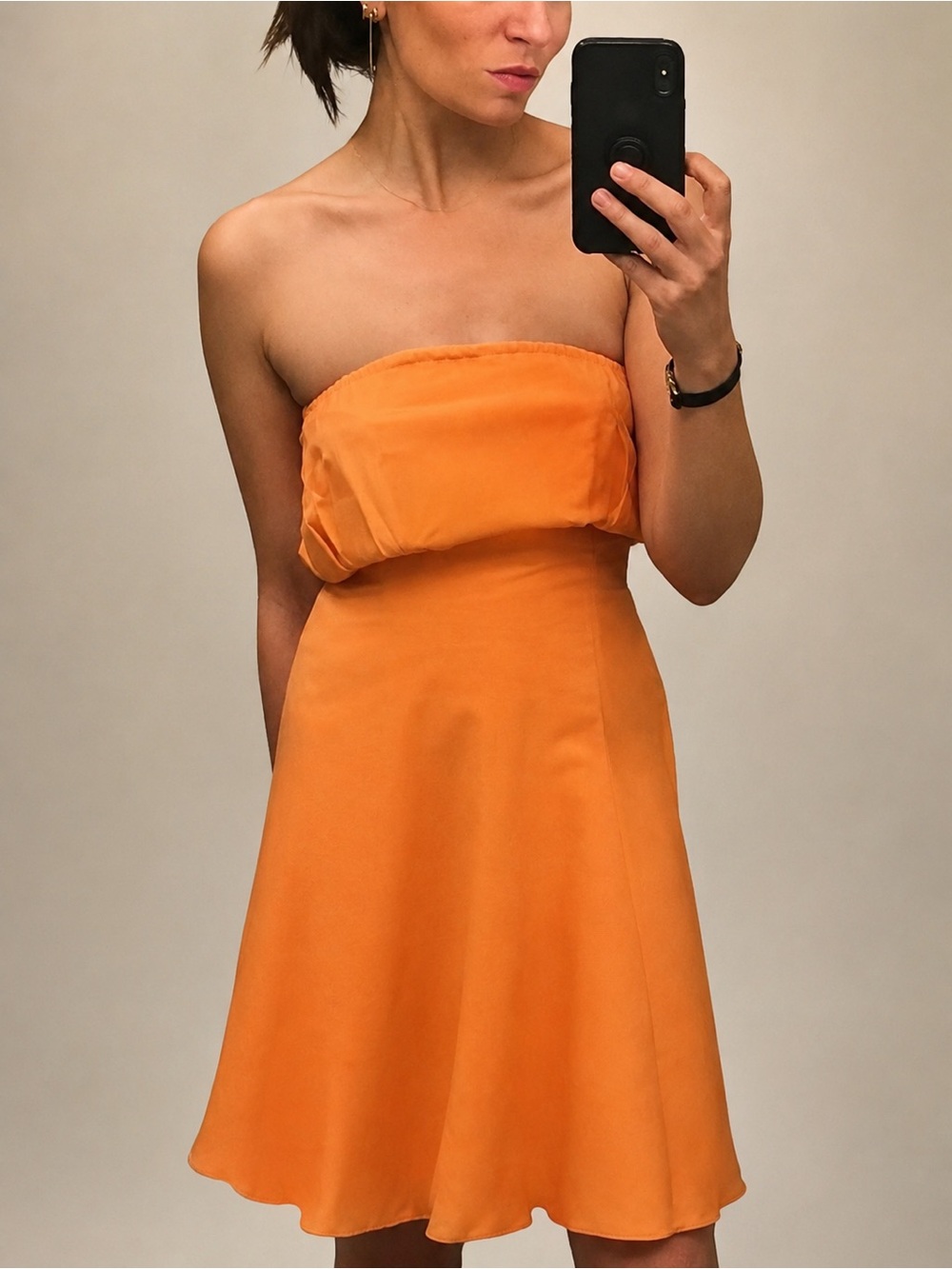VTG SHAREEN AGAIN Reworked Vintage Silk Fabric Peach Strapless Tube Midi Dress - Picture 3 of 16